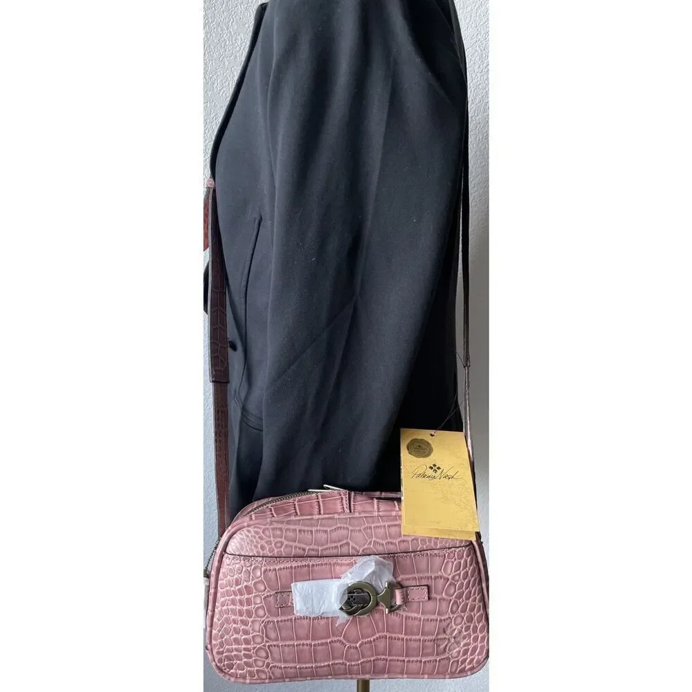 Patricia Nash Cerrisi Croco Embossed Leather Oval Crossbody Bag-Mauve-NWT-$189